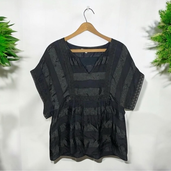 ELLIOT Silk Blend Striped Boxy Whimsigoth Babydoll Blouse - Picture 1 of 9